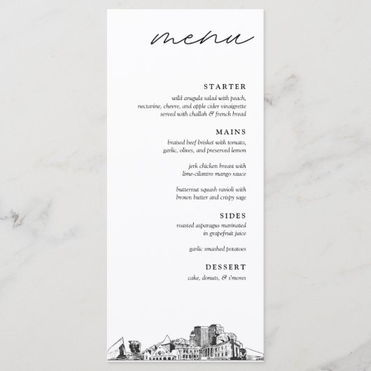 Colorado Spring Skyline Modern Wedding Dinner Menu (Voorkant)