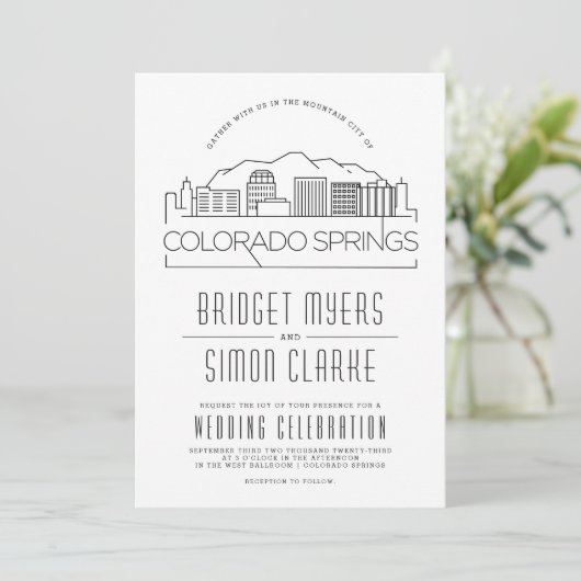 Colorado Springs bruiloft | Skyline uitnodiging (Staand voorkant)