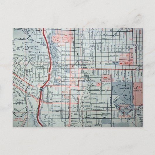 COLORADO SPRINGS, CO  Map Briefkaart (Voorkant)