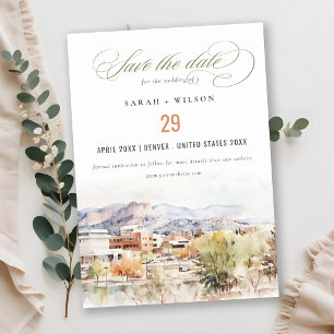 Colorado Springs, Colorado Aquarel Bruiloft Save The Date