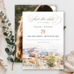 Colorado Springs Colorado Aquarel Trouwfoto Save The Date