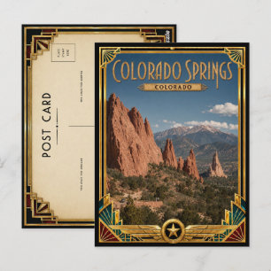 Colorado Springs Colorado Vintage Art Deco Gouden  Briefkaart