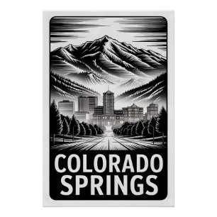 Colorado Springs Colorado Zwart Wit Houtsnede Perfect Poster