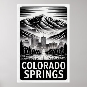 Colorado Springs Colorado Zwart-Wit Houtsnede Poster
