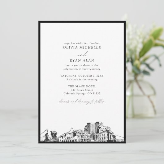 Colorado Springs zwart & wit bruiloft Kaart (Staand voorkant)