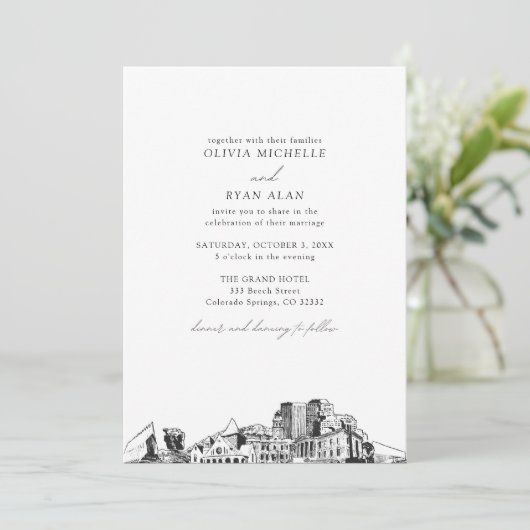 Colorado Springs zwart & wit bruiloft Kaart (Staand voorkant)