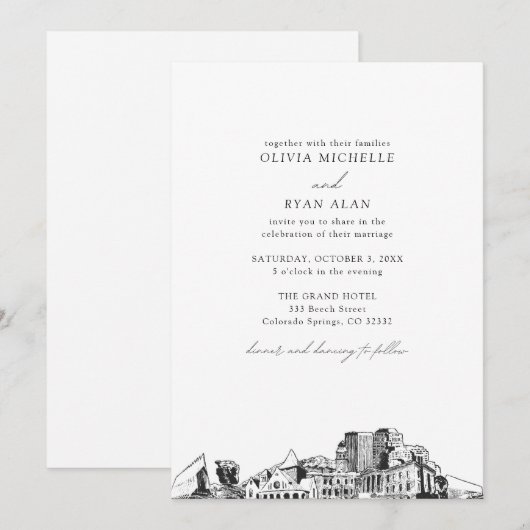Colorado Springs zwart & wit bruiloft Kaart (Voorkant / Achterkant)