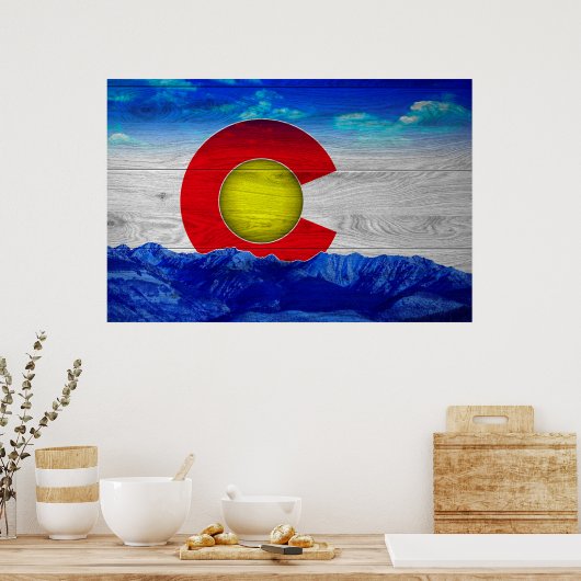 Colorado State Flag Art over hout Poster (Keuken)