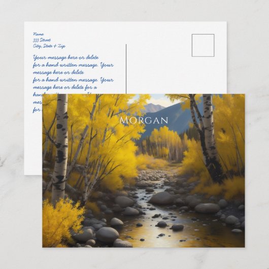 Colorado Stream & Aspen Bomen Kunst, Naam, Bericht Briefkaart (Voorkant / Achterkant)
