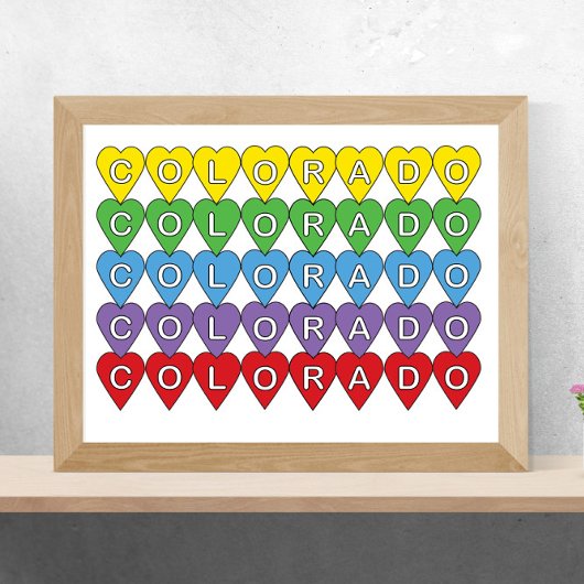 Colorado US State Hearts Kleurrijk Poster