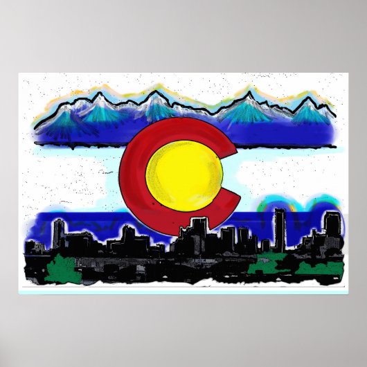 Colorado vlag artistiek denver skyline poster (Voorkant)