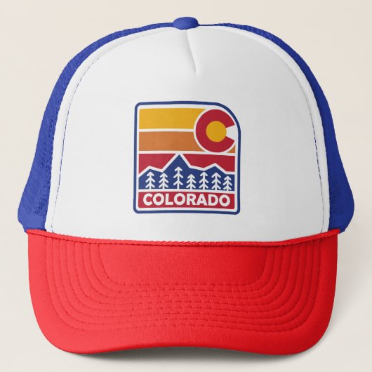Colorado Vlag Berg en Bomen Trucker Pet (Voorkant)
