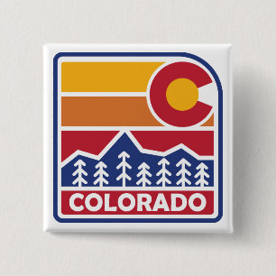 Colorado Vlag Berg en Bomen Vierkante Button 5,1 Cm