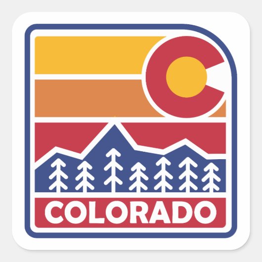 Colorado Vlag Berg en Bomen Vierkante Sticker (Voorkant)