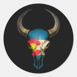 Colorado Vlag Bull Skull op zwart Ronde Sticker