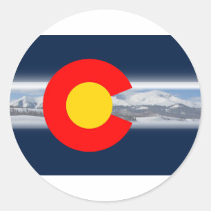 Colorado Vlag met bergen Ronde Sticker