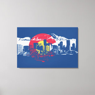 Colorado Vlag met Denver Skyline en Rockies Canvas Afdruk