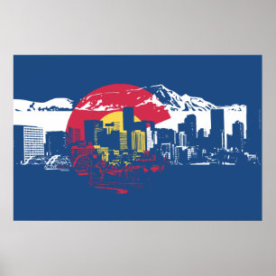 Colorado Vlag met Denver Skyline en Rockies Poster