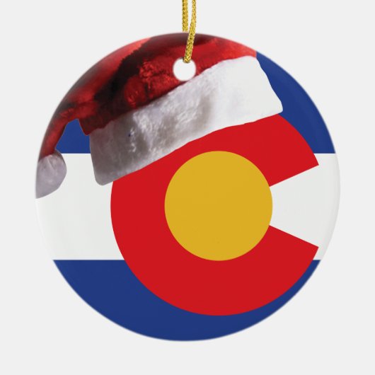 Colorado Vlag met Santa Hat Keramisch Ornament (Voorkant)