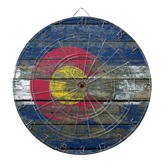 Colorado Vlag op Rough Wood Boards Effect Dartbord (Voorkant)