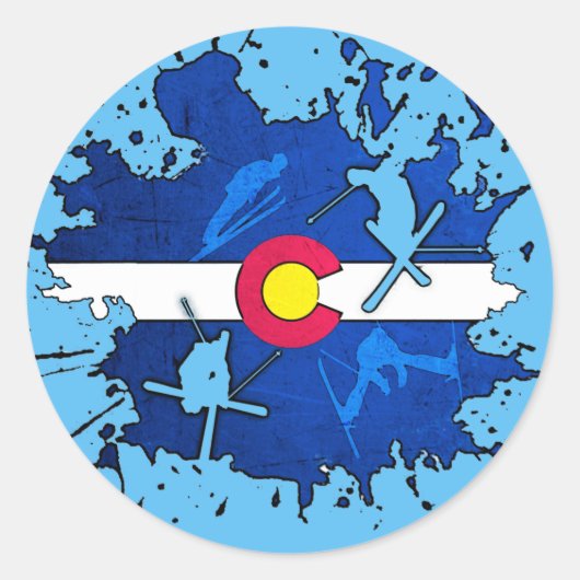 Colorado vlag ski spatten ronde stickers (Voorkant)