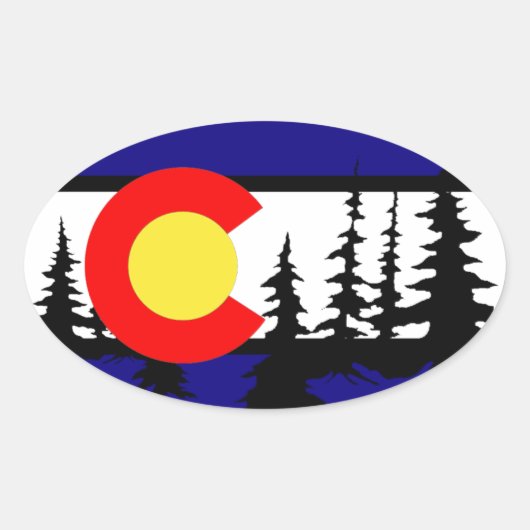 Colorado Vlag Tree Silhouette Ovale Sticker (Voorkant)