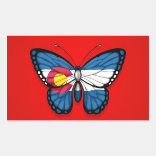 Colorado vlinder vlag op rood rechthoekige sticker (Voorkant)