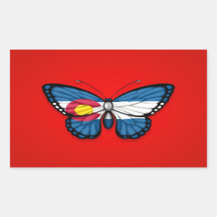 Colorado vlinder vlag op rood rechthoekige sticker