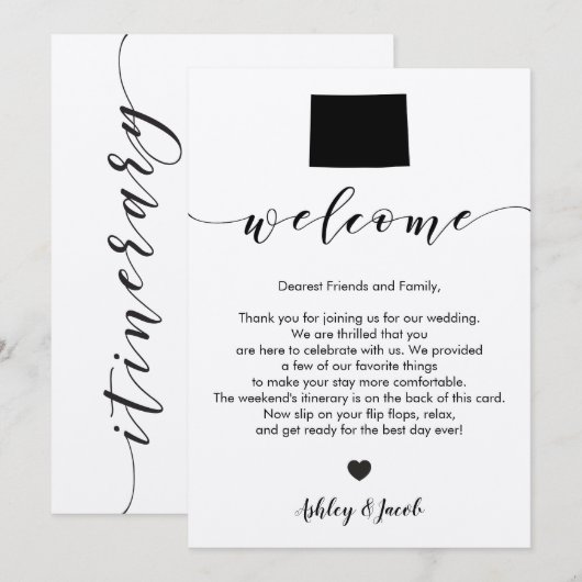 Colorado Wedding Welcome Letter & Itinerary Card Programmakaart (Voorkant / Achterkant)
