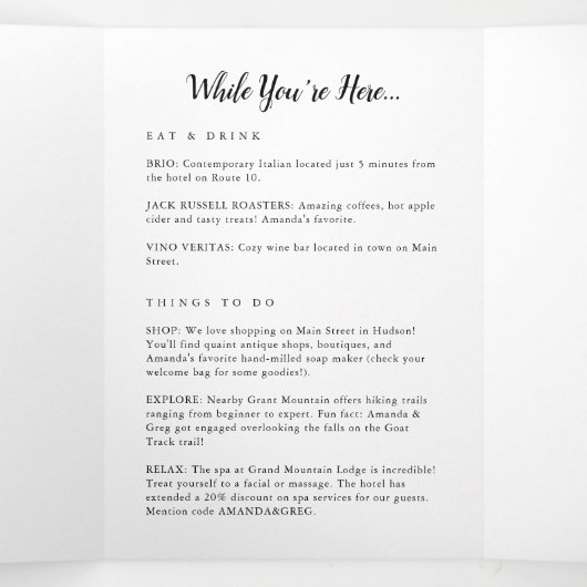Colorado Wedding Welcome Letter & Itinerary Drieluik Programma (Binnenkant midden)
