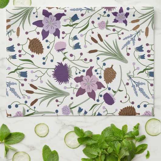 Colorado Wilde Bloemen, Columbine, Pinecones Theedoek (Gevouwen)