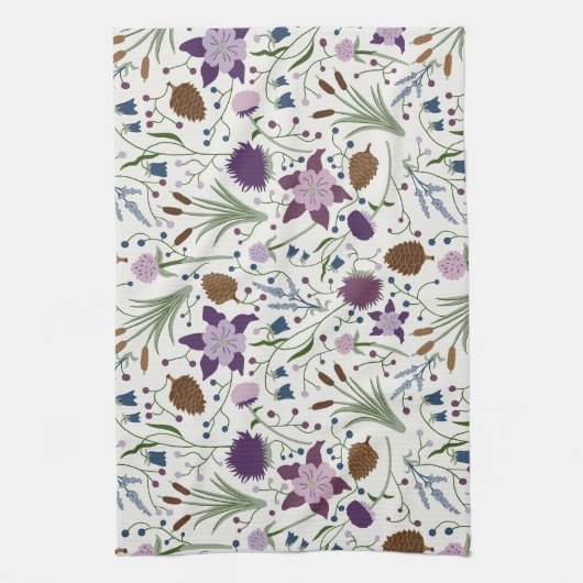 Colorado Wilde Bloemen, Columbine, Pinecones Theedoek (Verticaal)