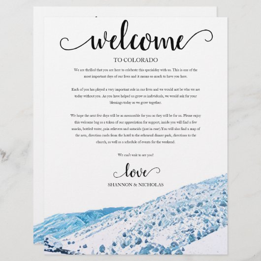 Colorado Winter Weddenschap Weekend Welkomstreisro (Voorkant / Achterkant)