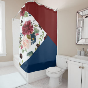 Colorblock Boho Bloom Bourgogne en marinepatroon Douchegordijn