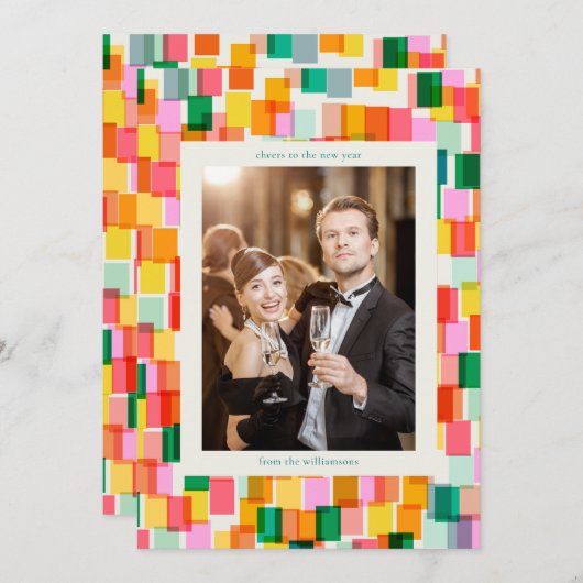 Colorblock Confetti Cheerful Modern New Year Feestdagenkaart (Voorkant / Achterkant)