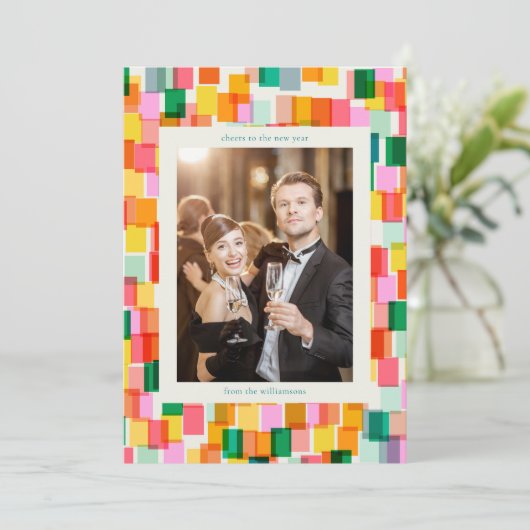 Colorblock Confetti Cheerful Modern New Year Feestdagenkaart (Staand voorkant)