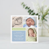 Colorblock Foto Collage Blue Green Baby Birth Aankondiging (Staand voorkant)
