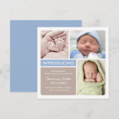 Colorblock fotocollage blauw baby jongen geboorte aankondiging (Voorkant / Achterkant)