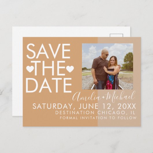 Colorblock Hearts Save the Date Photo Briefkaart (Voorkant / Achterkant)