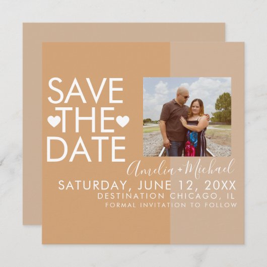 Colorblock Hearts Save the Date Photo Kaart (Voorkant / Achterkant)