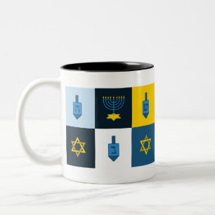 colorblock hebrew hanukkah tweekleurige koffiemok