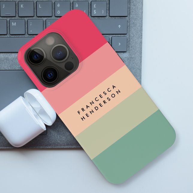 Colorblock Horizontale Stripe Roze en Groen Monogr Case-Mate iPhone Hoesje