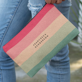 Colorblock Horizontale Stripe Roze en Groen Monogr Etui