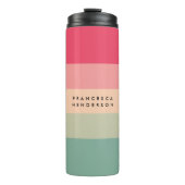 Colorblock Horizontale Stripe Roze en Groen Monogr Thermosbeker (Voorkant)