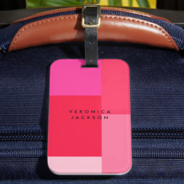 Colorblock roze & rood monogram bagagelabel