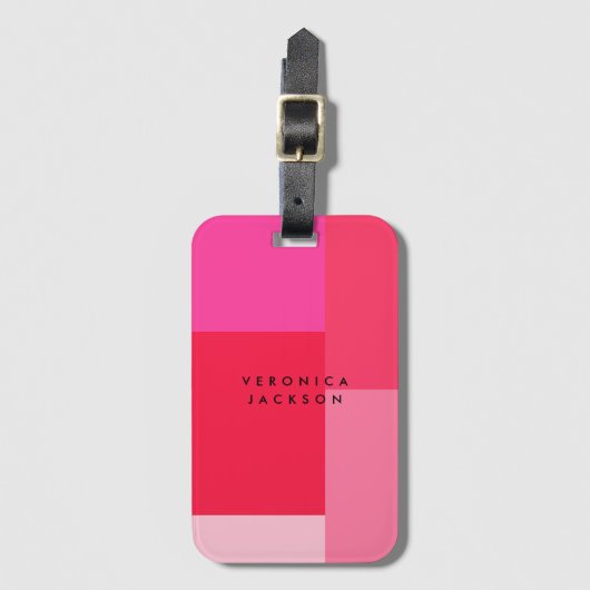 Colorblock roze & rood monogram bagagelabel (Voorkant (verticaal))