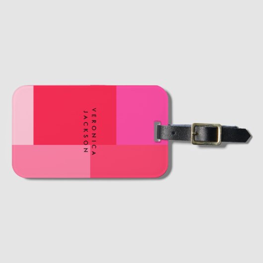 Colorblock roze & rood monogram bagagelabel (Voorkant (horizontaal))