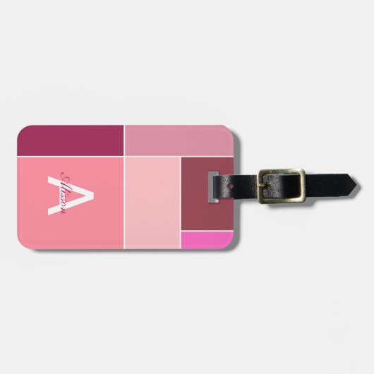 Colorblock streep roze monogram bagagelabel (Voorkant horizontaal)