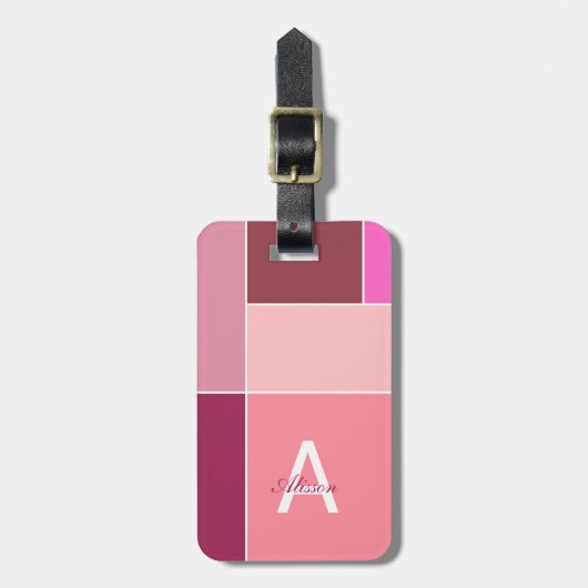 Colorblock streep roze monogram bagagelabel (Voorkant verticaal)