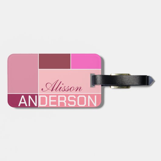 Colorblock streep roze monogram bagagelabel (Achterkant horizontaal)